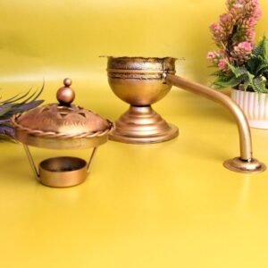 Antique Gold Iron Dhoop Incense Burner Set| Aarti Dhoop Dani for Puja Decor &Gifts