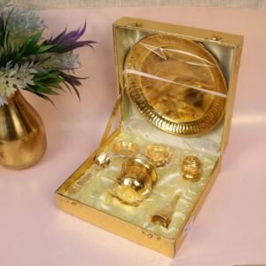 Traditional Gold-Toned Iron Pooja Thali Set (7 Items) | Auspicious Aarti & Festival Kit