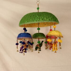 Colorful Handcrafted Elephant Mobile / Chandelier (Jhoomer) 16×12 | Festive Ceiling Decor