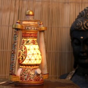 Marble Lantern Lamp || Handcrafted Marble Lantern with Meenakari Artwork – Decorative Lamp || Home Decor || Diwali Decor