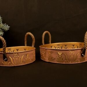 Metal Serving Trays with Rope Handles (Set of 2)