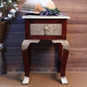 Wooden Bedside Table Brass