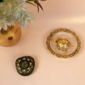 Auspicious German Silver Round Plate with Gold Turtle | Vastu Good Luck Showpiece