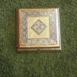 Embossed Wood Decorative Box – 8 ′′ Square Gold & Silver Festive Storage