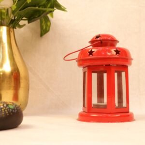 Red Iron Decorative Lantern – Festive Candle Holder for Home & Garden Decor