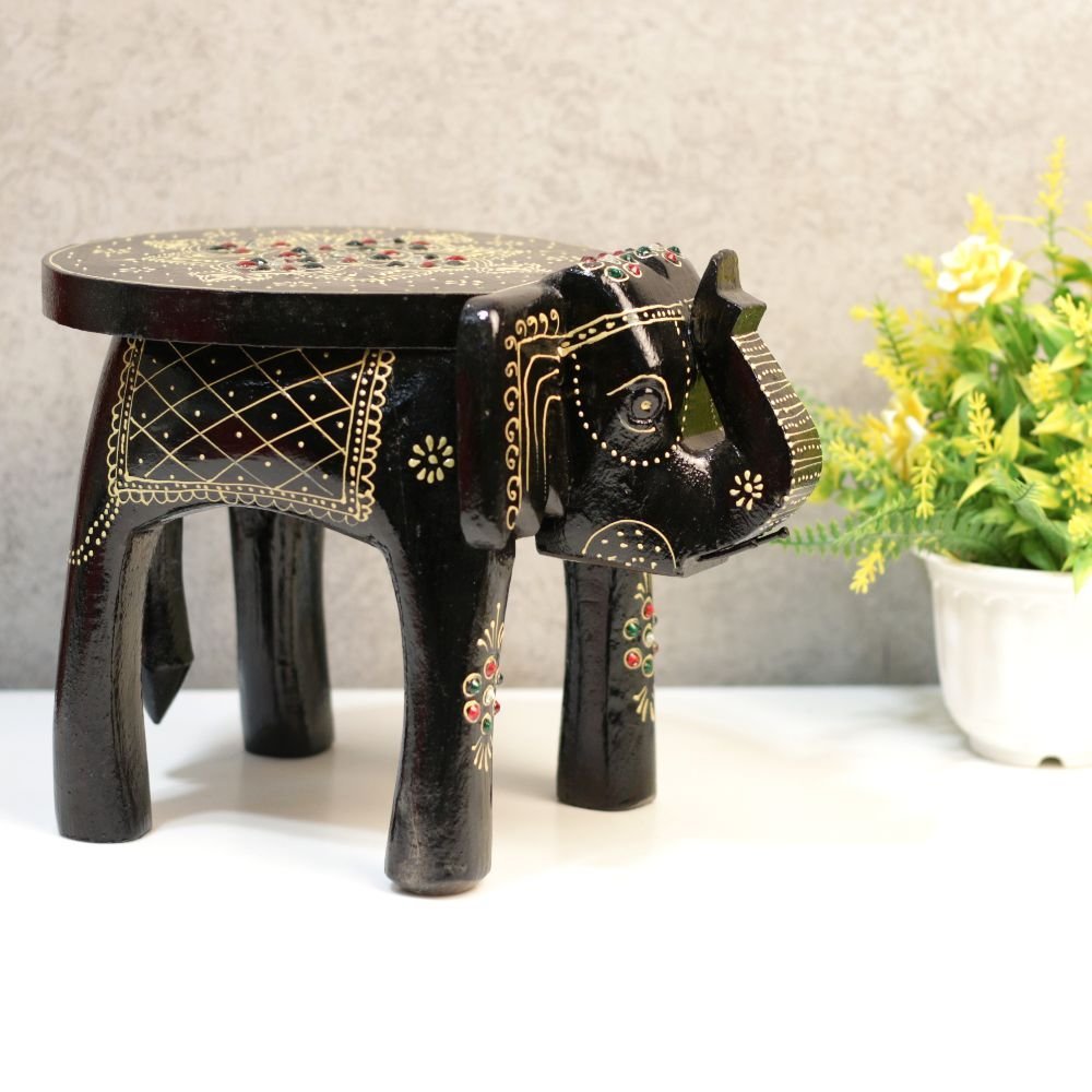 8' Wooden Colorful Elephant Stool - Image 2