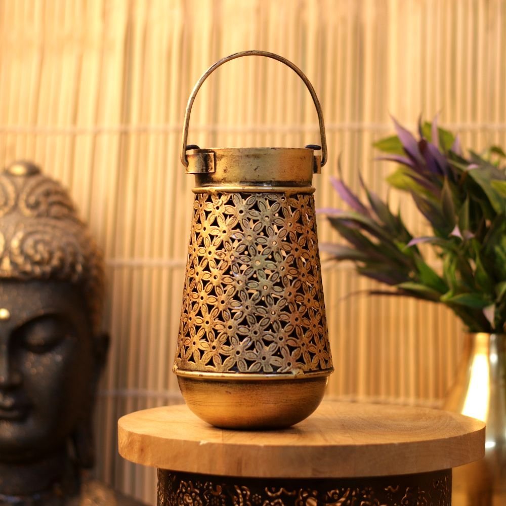 Rustic Golden Jali Tea Light Lantern - 7.5 ′′ Iron Lamp for Festive and Corporate Gifting - Image 2