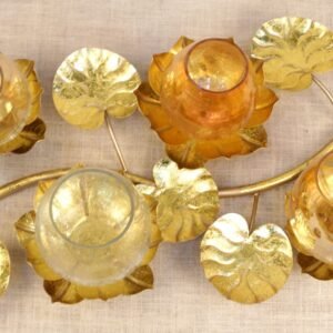 22 ′′ Golden Lotus Wall Candle Holder – Large Iron Vine for Festive Lighting