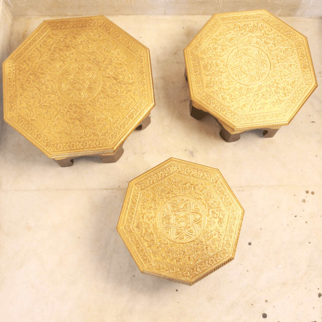 Brass Octornal Chowki Set of 3 - Image 5
