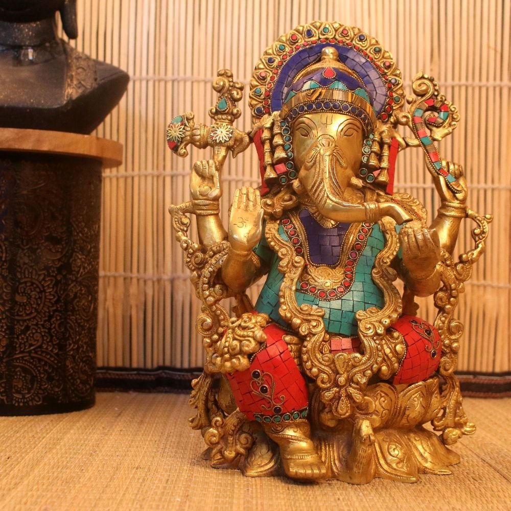 Brass Stone Ganesh - Image 3