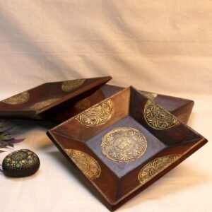 Large Square Embossed Wooden and Brass Keepsake Box | Antique Copper Tone