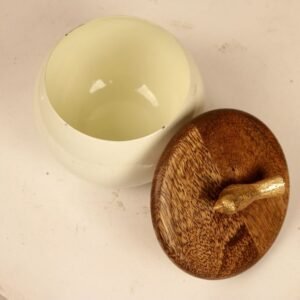 Ceramic Matki Jar with Rustic Wooden Bird-Cap | Minimalist Festive Storage