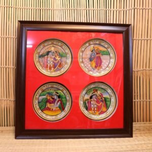Wooden Framed Marble Miniature Painting Quadtych 18×18 | Radha Krishna Art