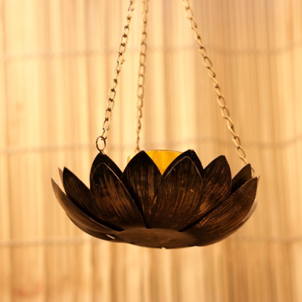 Antique Brass Hanging Lotus Candle Holder for Home and Patio Decor | Diwali Decor - Image 3