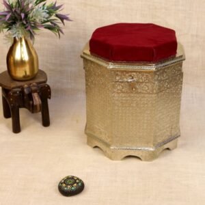 Octagonal Wooden & Embossed Steel Storage Trunk (16 Inch) | Vintage Home Decor & Keepsake Box