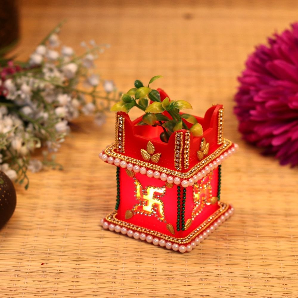 Handcrafted LED Swastik Votive Holder (3 Inch) | Auspicious Diwali Decor - Image 3