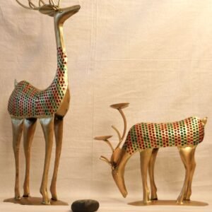 IRON PAINTED DEER CANDLE T LIGHT SET OF 2