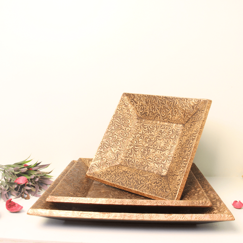 Wooden and Brass Tray Set - Image 2