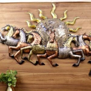 Extra-Large Metal Seven Horses & Sun Wall Art | Vastu Success Decor
