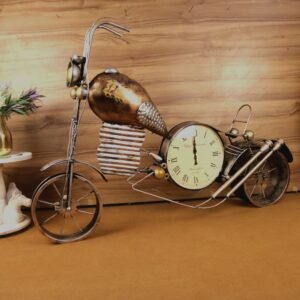 Handcrafted Vintage Metal Motorcycle Clock Showpiece | Industrial Desk Decor
