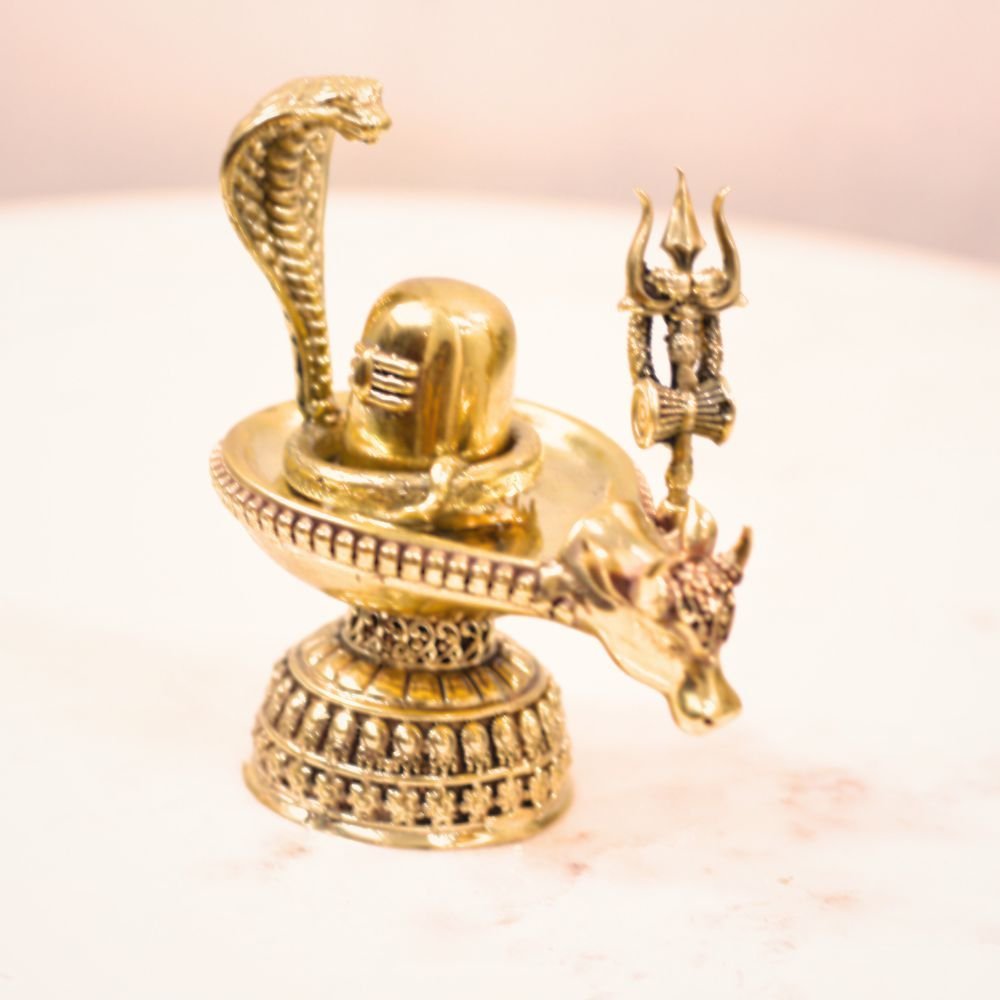 Auspicious Brass Shivling Set with Nandi & Trishul | Home Temple God Idols & Maha Shivaratri Gift