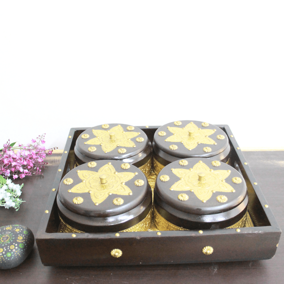Brass 4 Bowl Dryfruit Box Big - Image 3