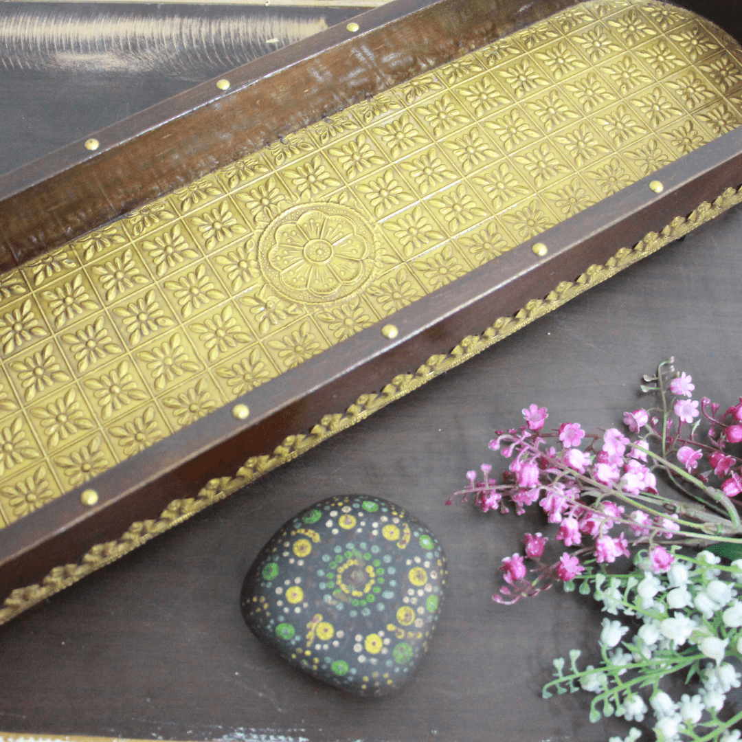 Brass Wooden Tray 21x6x2 - Image 2