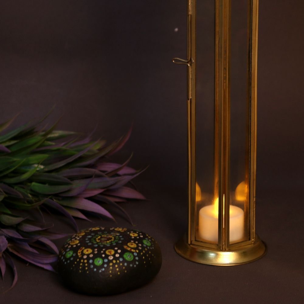 Tall Column Metal Lantern - 16 ′′ Golden Iron Floor Lamp for Festive Decor - Image 3