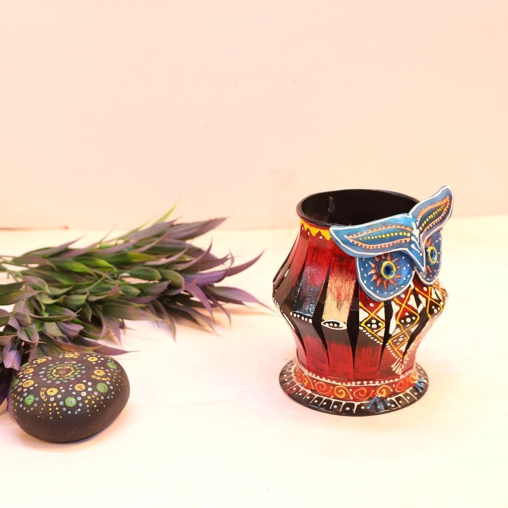 Hand-Painted Iron Owl - 5 ′′ Folk Art Figurine for Auspicious Decor - Image 3