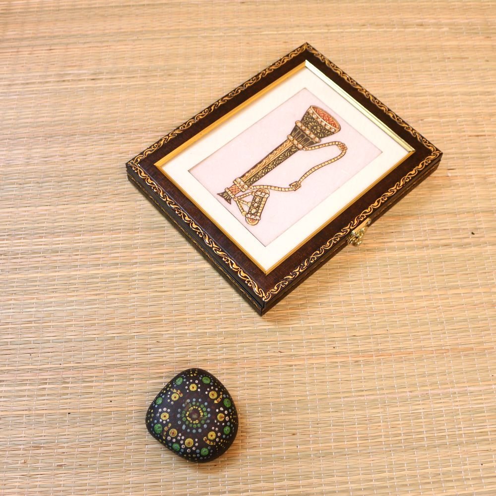 Wooden Framed Marble Miniature Painting of a Vintage Gun 12x7 | Collector's Piece - Image 3