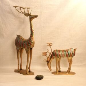 IRON PAINTED DEER CANDLE T LIGHT SET OF 2