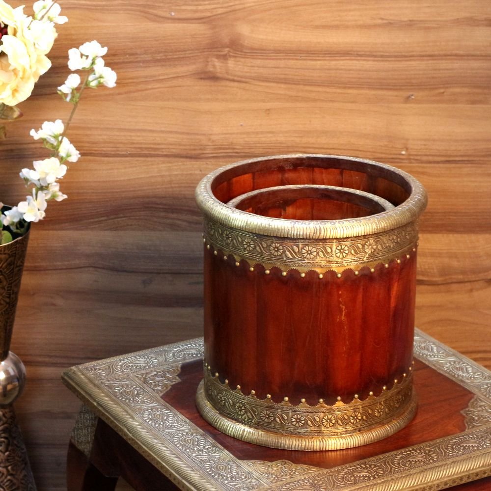 Wooden Round Planter Set Of 3 - Image 2