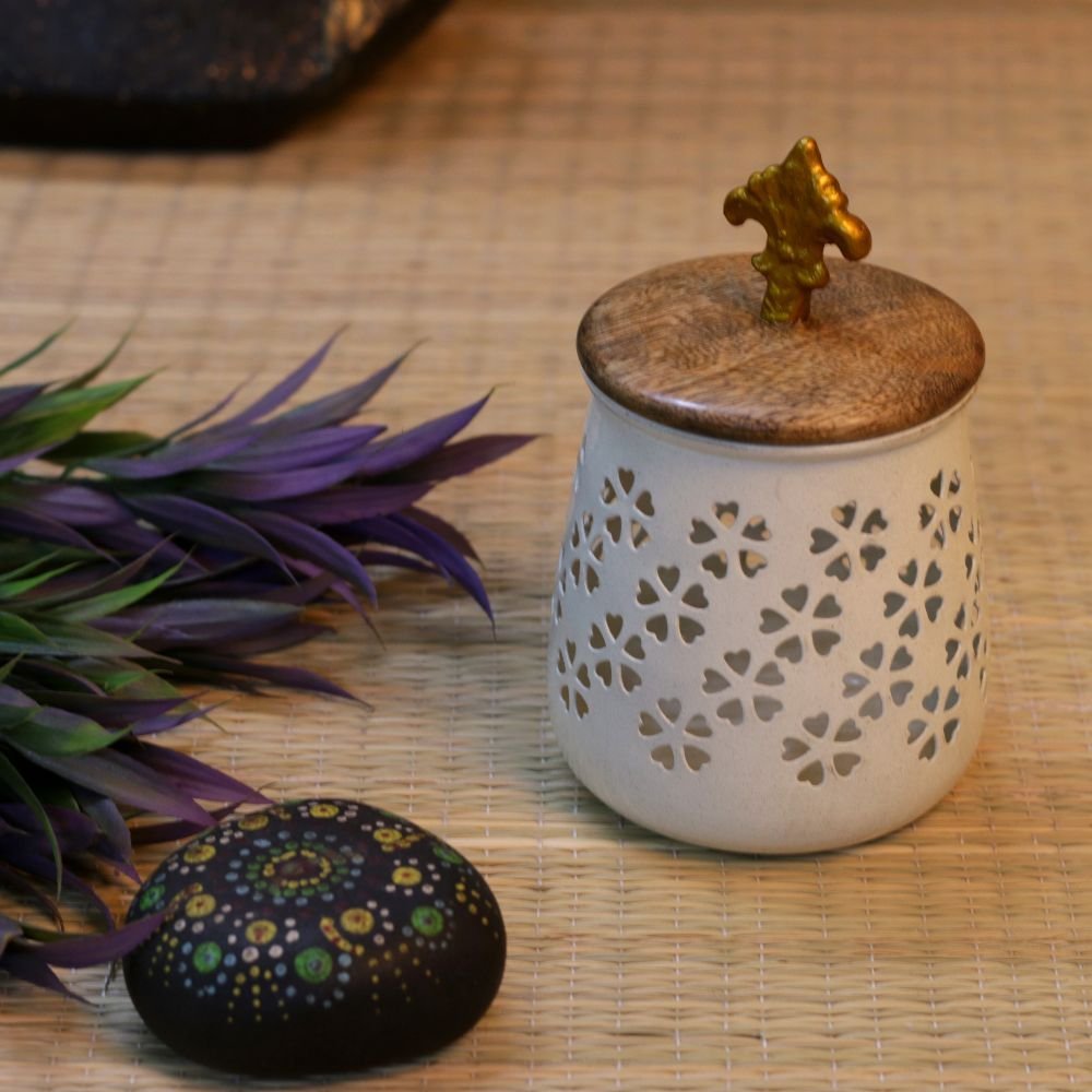 White Metal Storage Box with Wooden Lid - Image 4