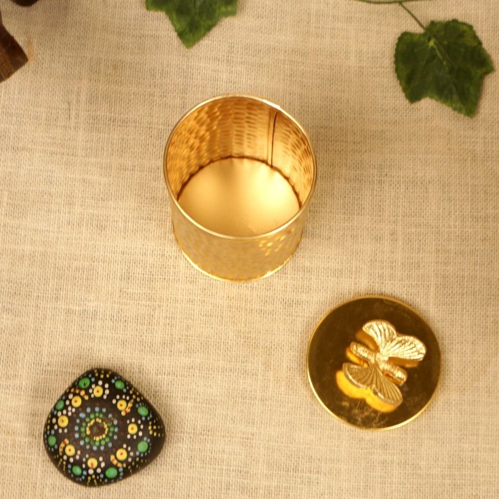Golden Iron Storage Jar with Butterfly Lid - Image 3