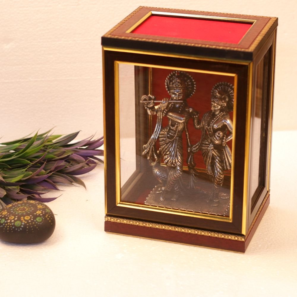 Premium Metal Radha Krishna Idol in Wooden Frame | Home Temple God Idols & Janmashtami Gift - Image 3