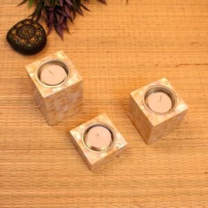 White Mother Of Pearl Candle Stand Set Of 3