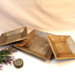 Wooden and Brass Tray Set