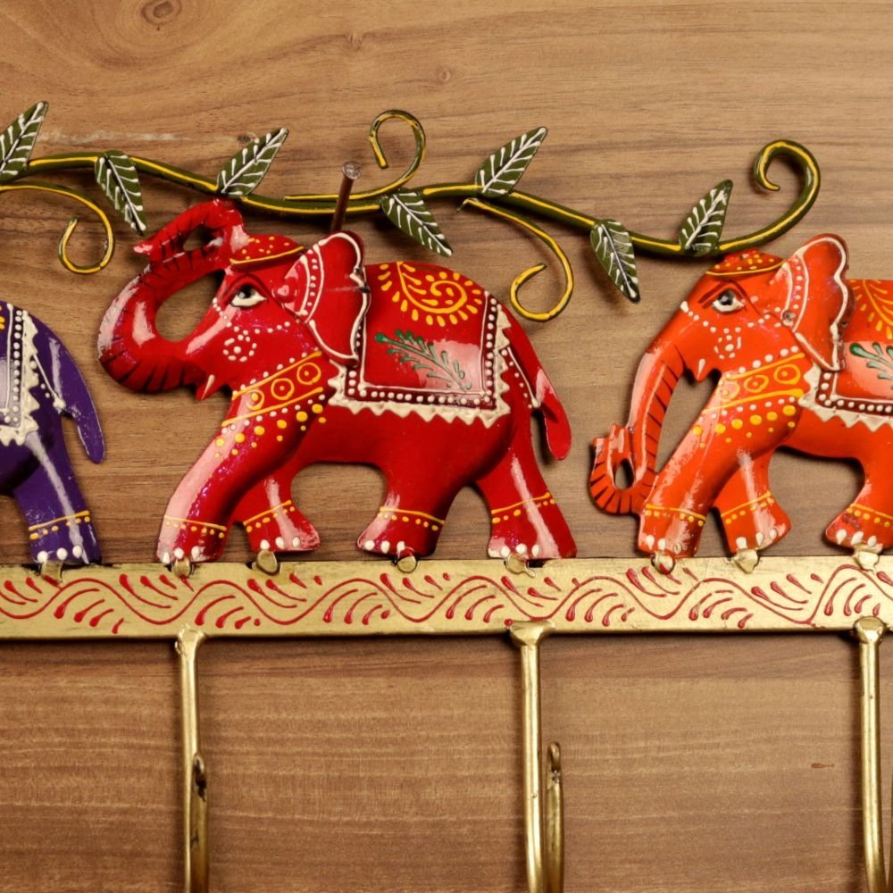 IRON PAINTED WALL 3 ELEPHANT 5 HOOK - Image 2