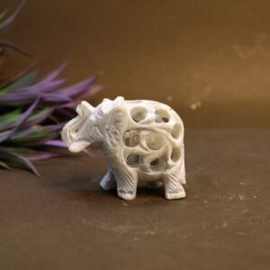 Hand-Carved White Marble Jali Elephant Figurine | Auspicious Stone Art Showpiece