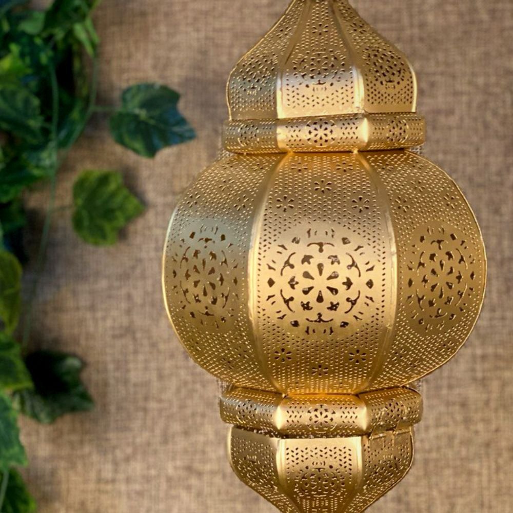 Golden Moroccan Hanging Lantern – Decorative Candle Holder for Home & Festive Decor || Moroccan Lantern || Diwali Decor - Image 2