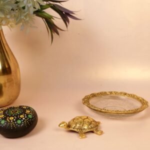 Auspicious German Silver Round Plate with Gold Turtle | Vastu Good Luck Showpiece