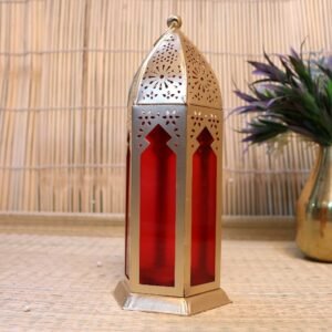 Elegant Moroccan Lantern Red Glass – Decorative Candle Holder || Diwali Decor || Home Decor