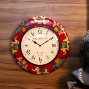 Wooden Wall Clock with Elephant Motif