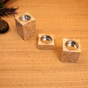 White Mother Of Pearl Candle Stand Set Of 3