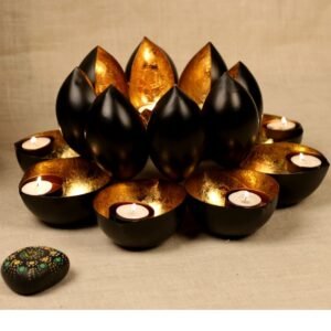 16 ′′ Large Black and Gold Tea Light Cluster – Iron Festive Centerpiece
