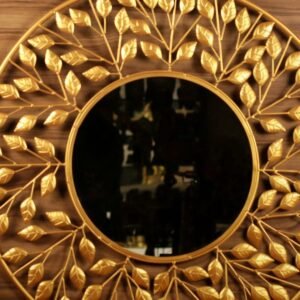Iron Wall Mirror with Leaf Design