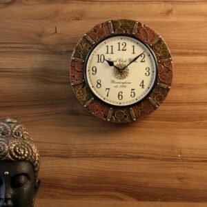 WOODEN BRASS COPPER COIN CLOCK
