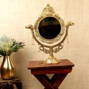 Antique Brass Tabletop Mirror with Elephant Motif