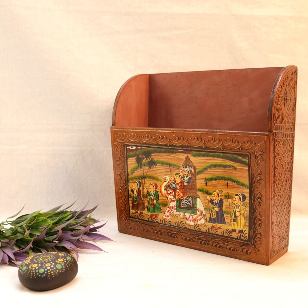 Handcrafted Wooden Magazine Holder with Intricate Design - Image 2