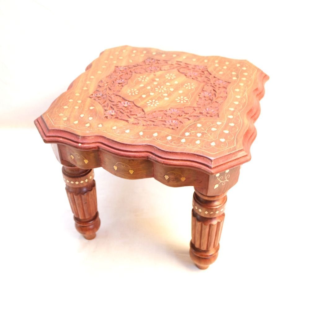 Handcrafted Wooden Table with Intricate Inlay Work - Image 3